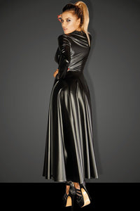 Noir Handmade Divalicious Long Fetish Coat Gown in Black Faux Leather