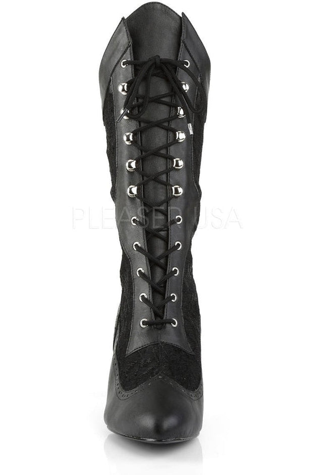 DIVINE-1050 Knee Boot | Black Faux Leather-Pleaser Pink Label-Knee Boots-SEXYSHOES.COM