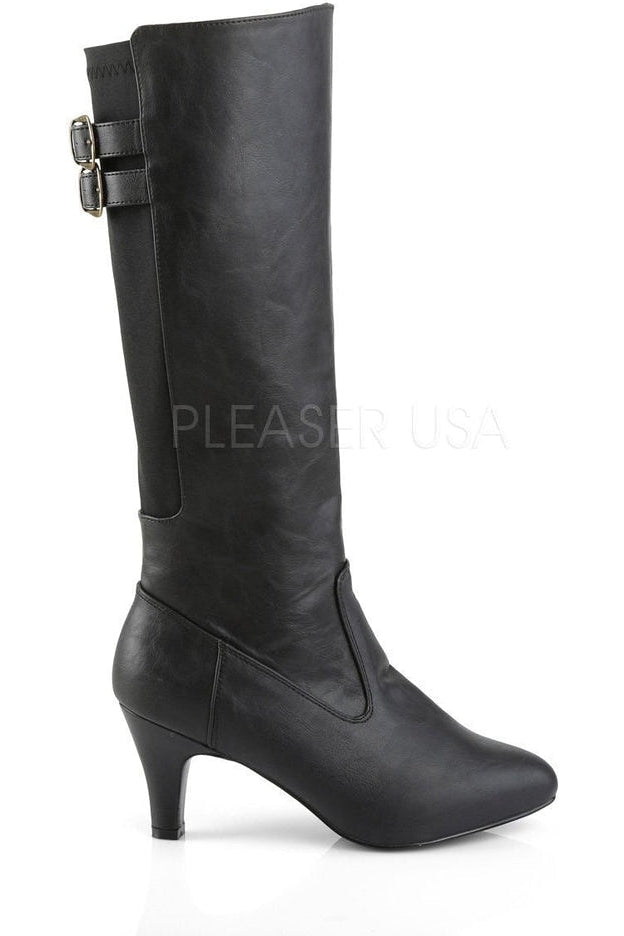 Pleaser Pink Label DIVINE-2018 Knee Boot in Black Faux Leather