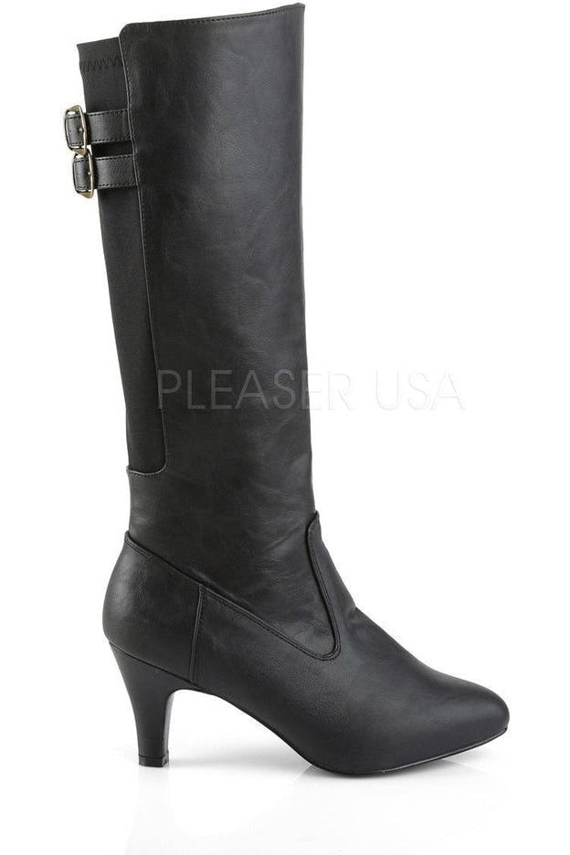 DIVINE-2018 Knee Boot | Black Faux Leather-Pleaser Pink Label-Knee Boots-SEXYSHOES.COM