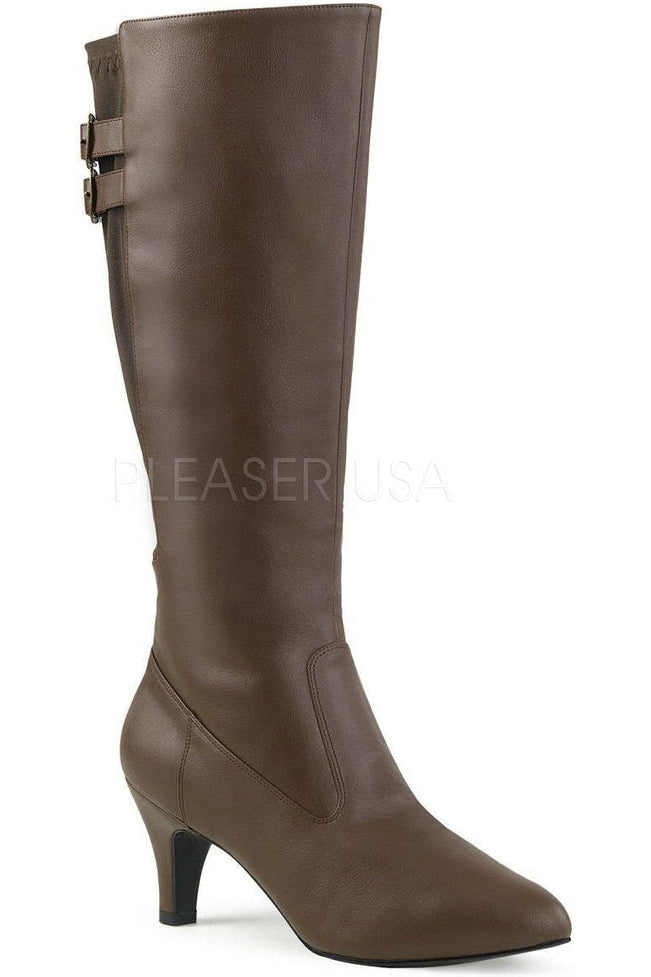 DIVINE-2018 Knee Boot | Brown Faux Leather-Pleaser Pink Label-Brown-Knee Boots-SEXYSHOES.COM