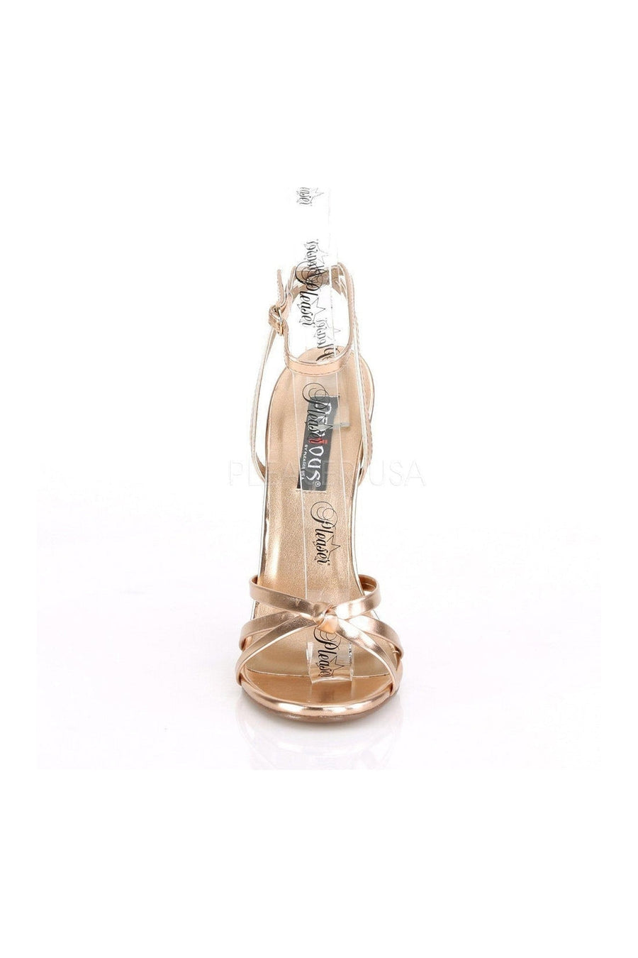 Devious DOMINA-108 Sandal in Gold Faux Leather