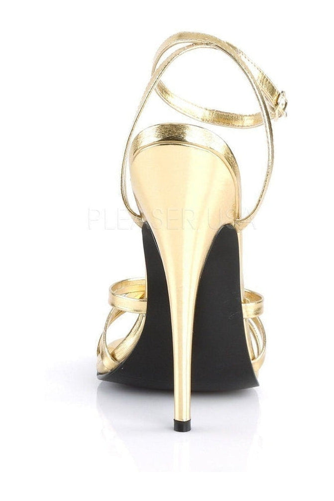 Devious DOMINA-108 Sandal in Gold Faux Leather
