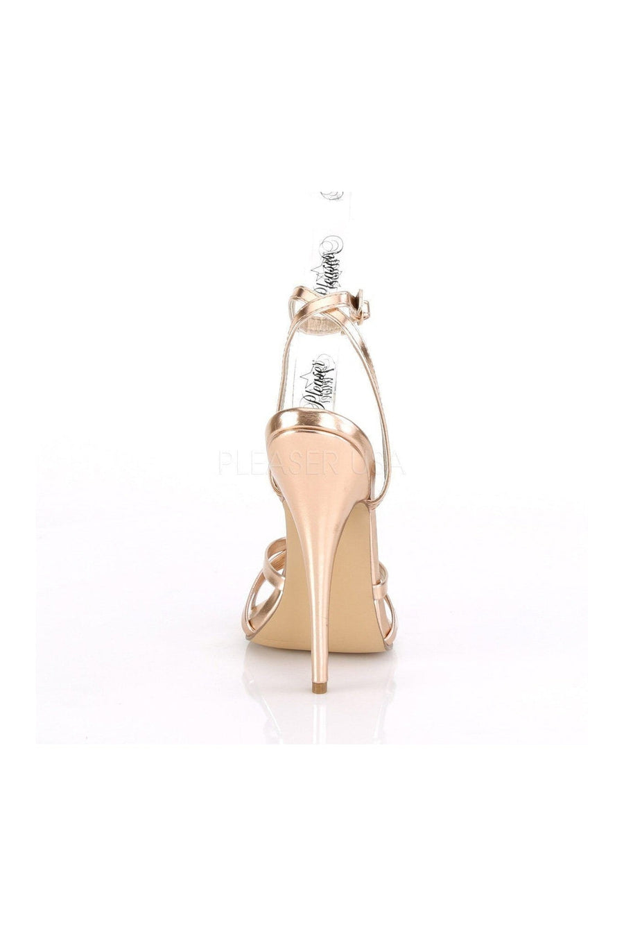 Devious DOMINA-108 Sandal in Gold Faux Leather