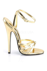 Devious DOMINA-108 Sandal in Gold Faux Leather