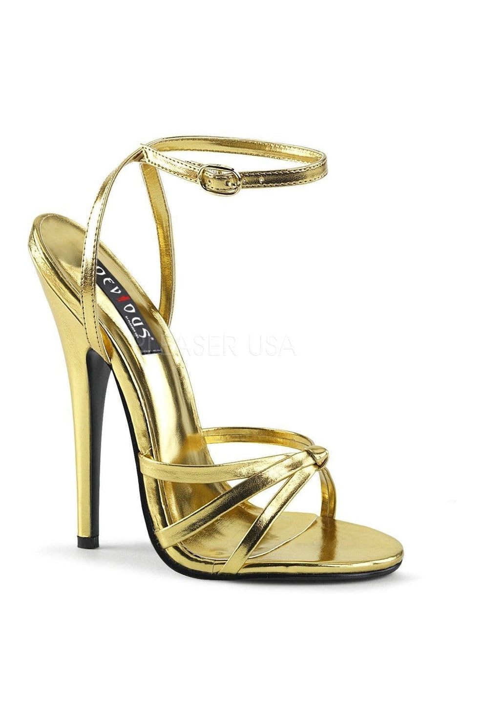 Devious DOMINA-108 Sandal in Gold Faux Leather from SexyShoes.com