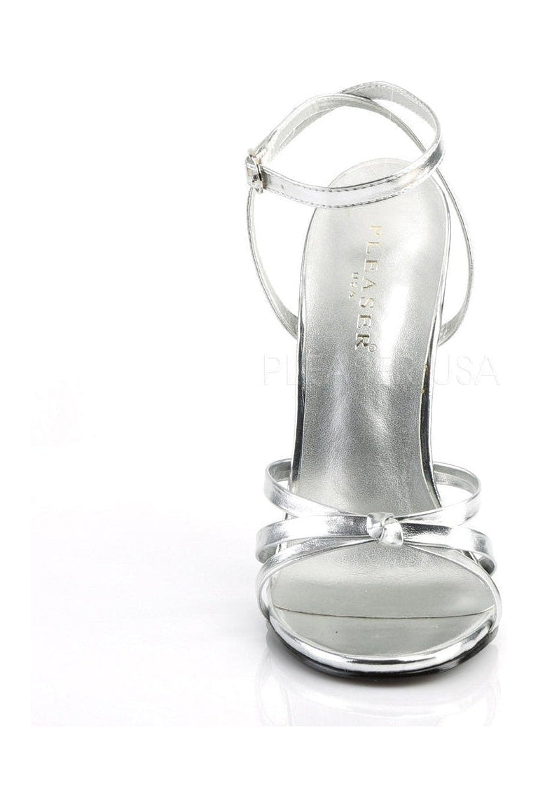 Devious DOMINA-108 Sandal in Silver Faux Leather