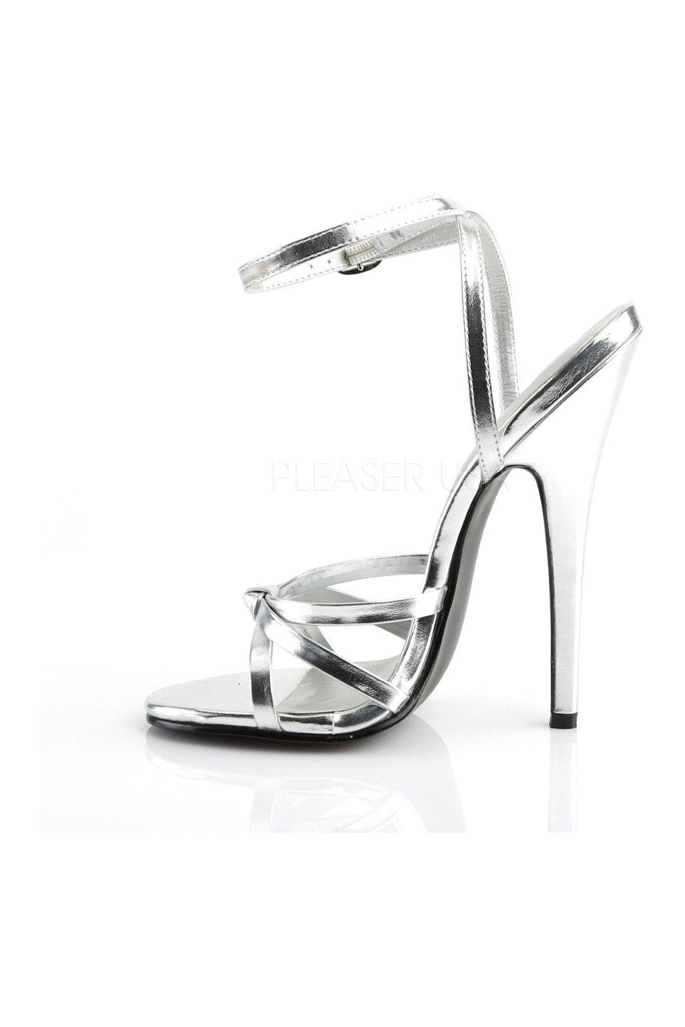 Devious DOMINA-108 Sandal in Silver Faux Leather