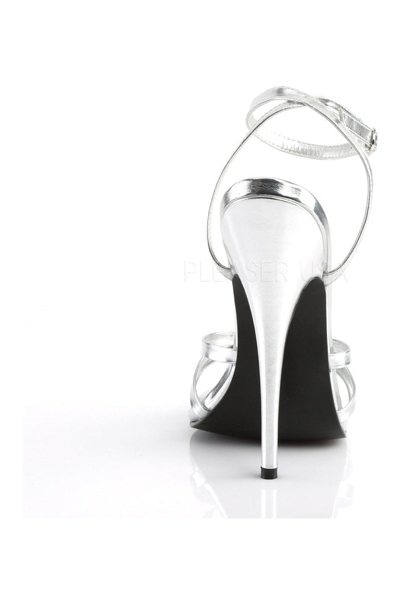 Devious DOMINA-108 Sandal in Silver Faux Leather