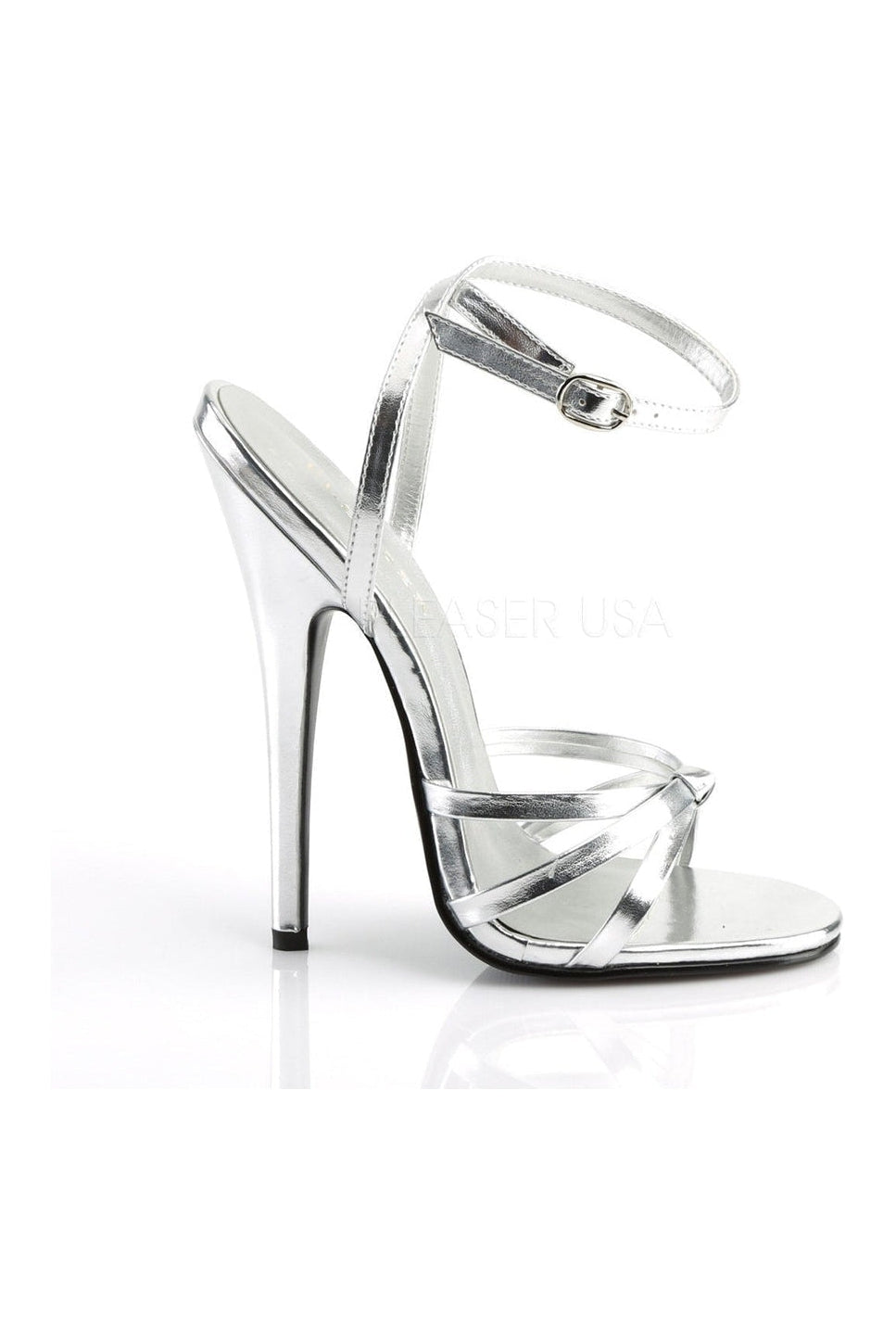 Devious DOMINA-108 Sandal in Silver Faux Leather