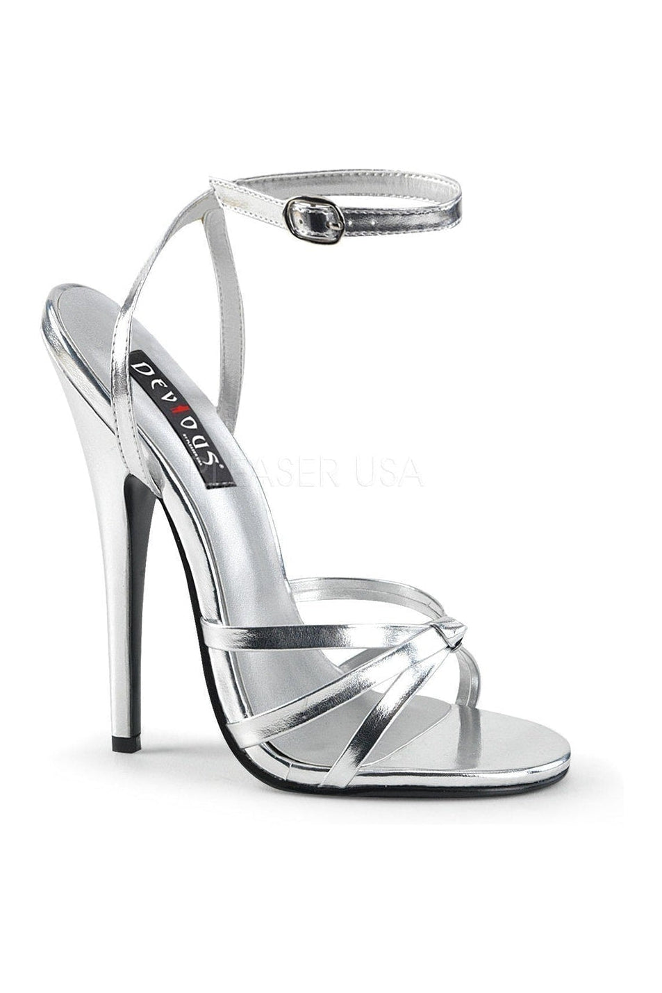 Devious DOMINA-108 Sandal in Silver Faux Leather from SexyShoes.com