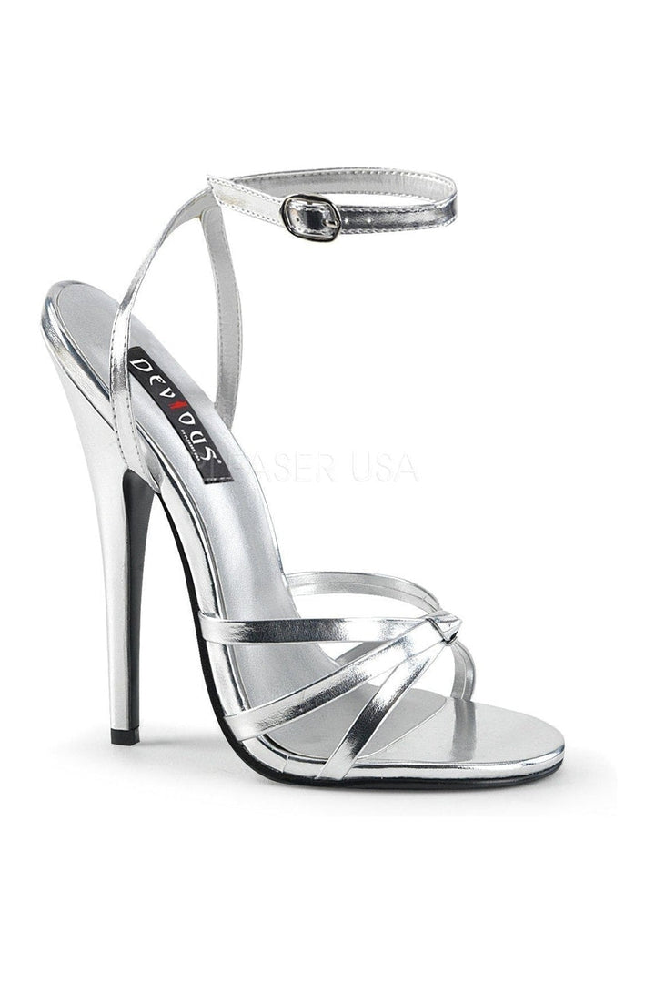 DOMINA-108 Sandal | Silver Faux Leather-Devious-Silver-Sandals-SEXYSHOES.COM