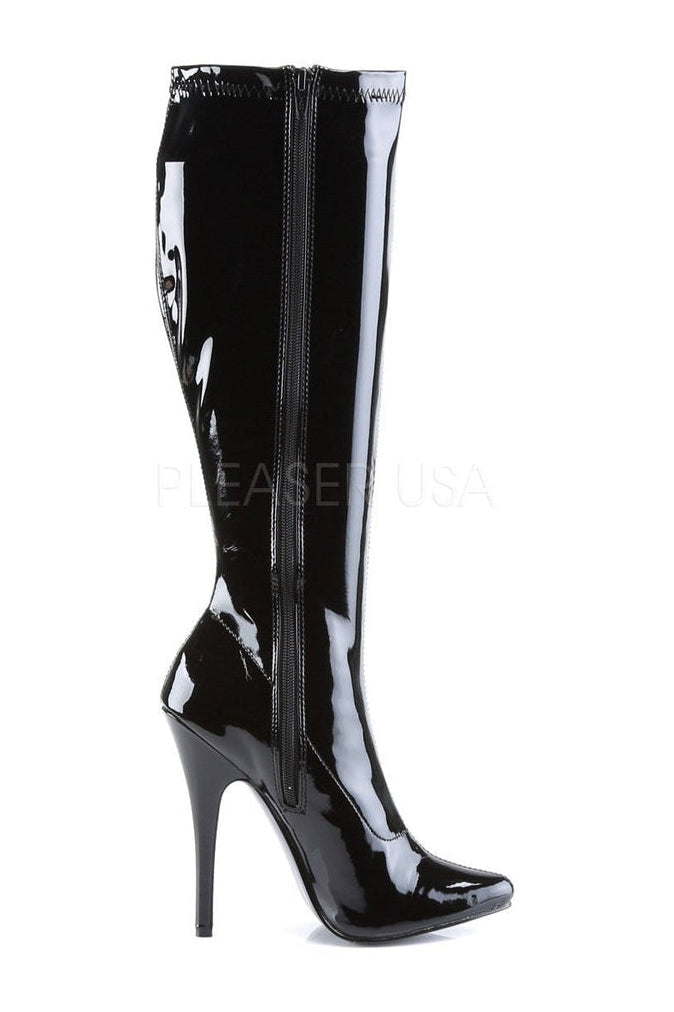Devious DOMINA-2000 Knee Boot in Black Patent