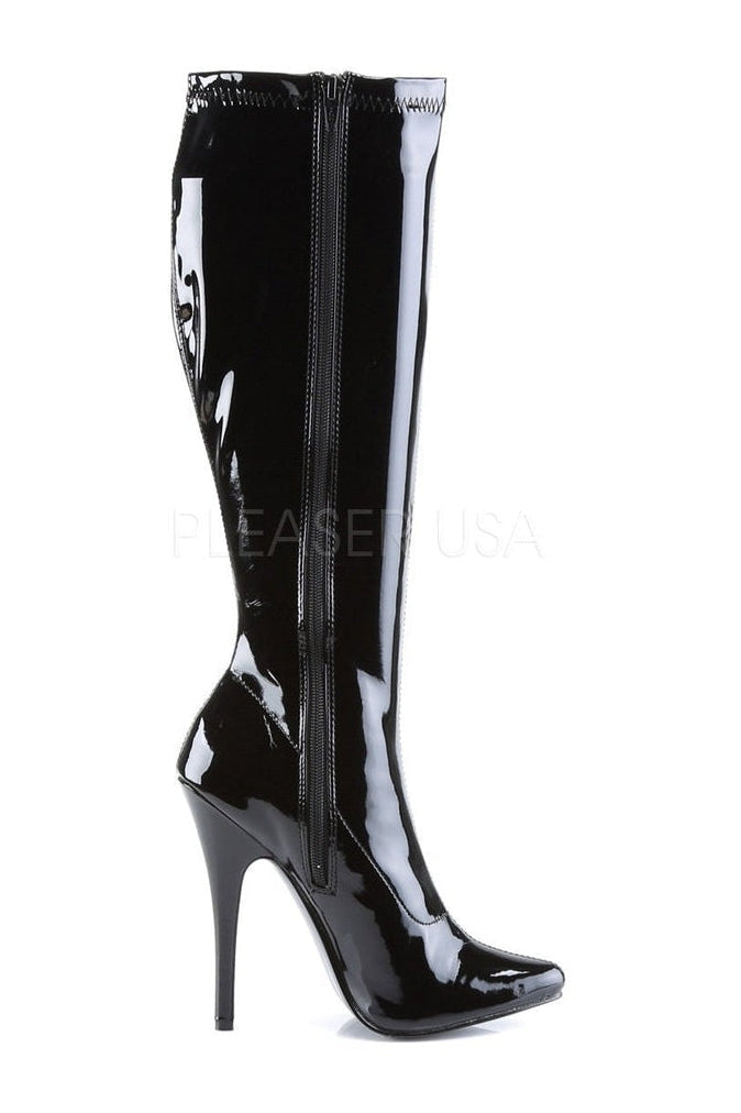 DOMINA-2000 Knee Boot | Black Patent-Devious-Knee Boots-SEXYSHOES.COM