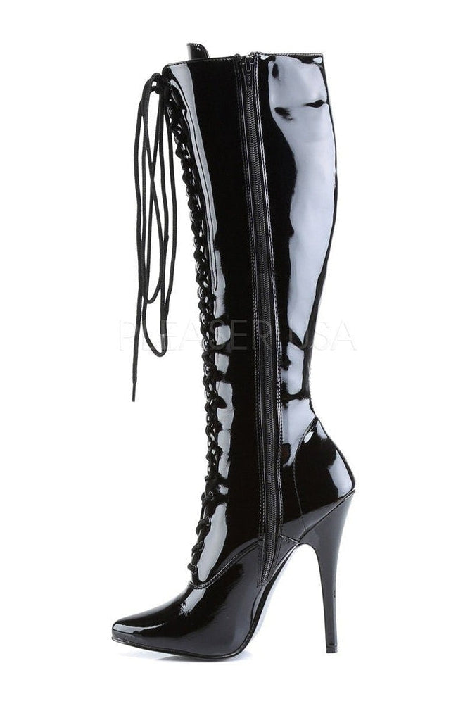 DOMINA-2020 Knee Boot | Black Patent-Knee Boots- Stripper Shoes at SEXYSHOES.COM