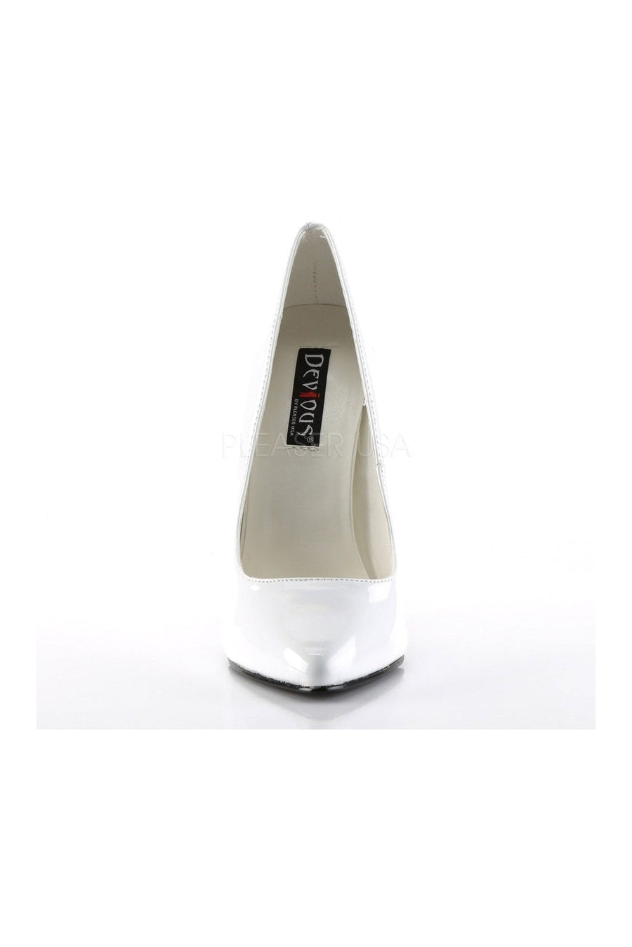 Devious DOMINA-420 Pump in White Patent