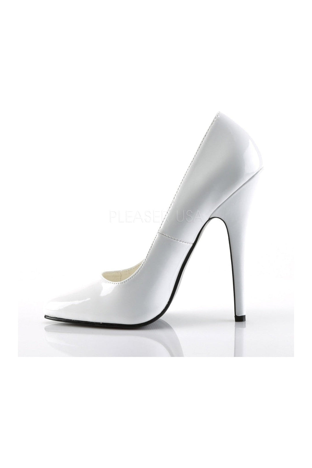 Devious DOMINA-420 Pump in White Patent