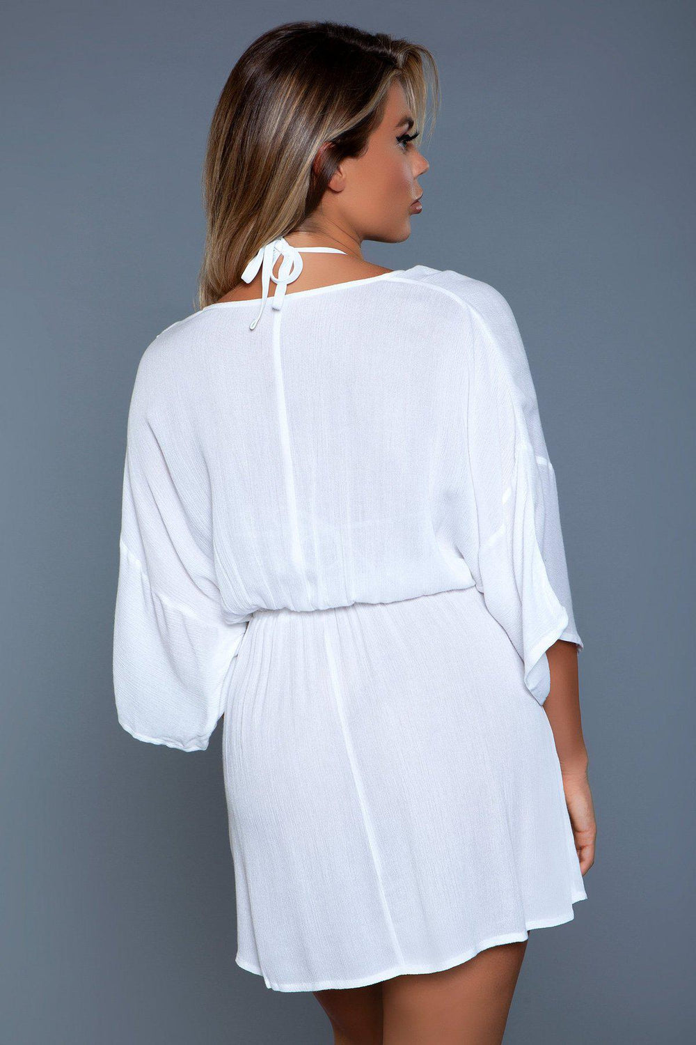 Drape Sleeve Crinkle Beach Cover Up-Beach Dresses-BeWicked-SEXYSHOES.COM