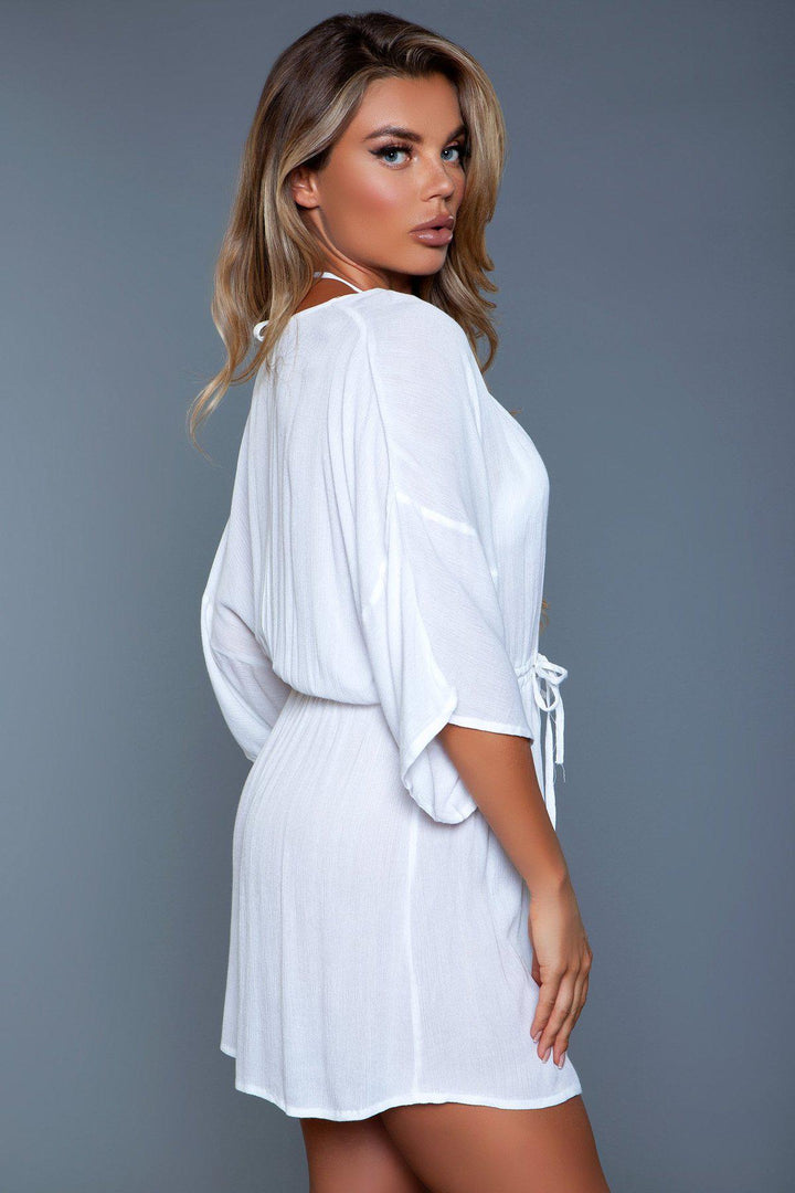 Drape Sleeve Crinkle Beach Cover Up-Beach Dresses-BeWicked-SEXYSHOES.COM