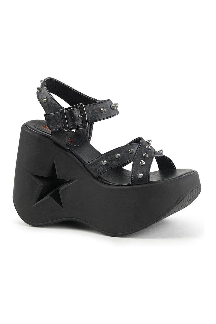 DYNAMITE-02 Demonia Wedge | Black Faux Leather