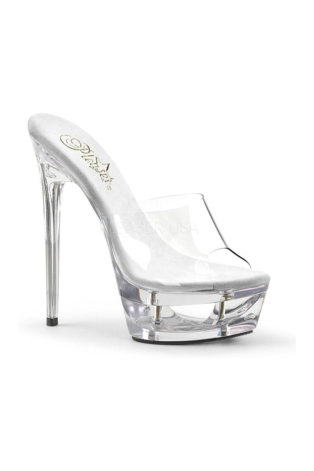Pleaser ECLIPSE-601 Platform Slide in Clear Vinyl from SexyShoes.com