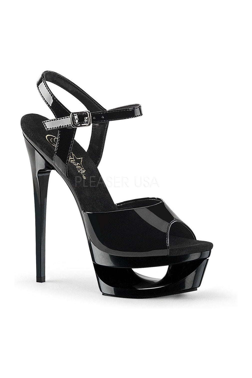Pleaser ECLIPSE-609 Platform Sandal in Black Patent from SexyShoes.com