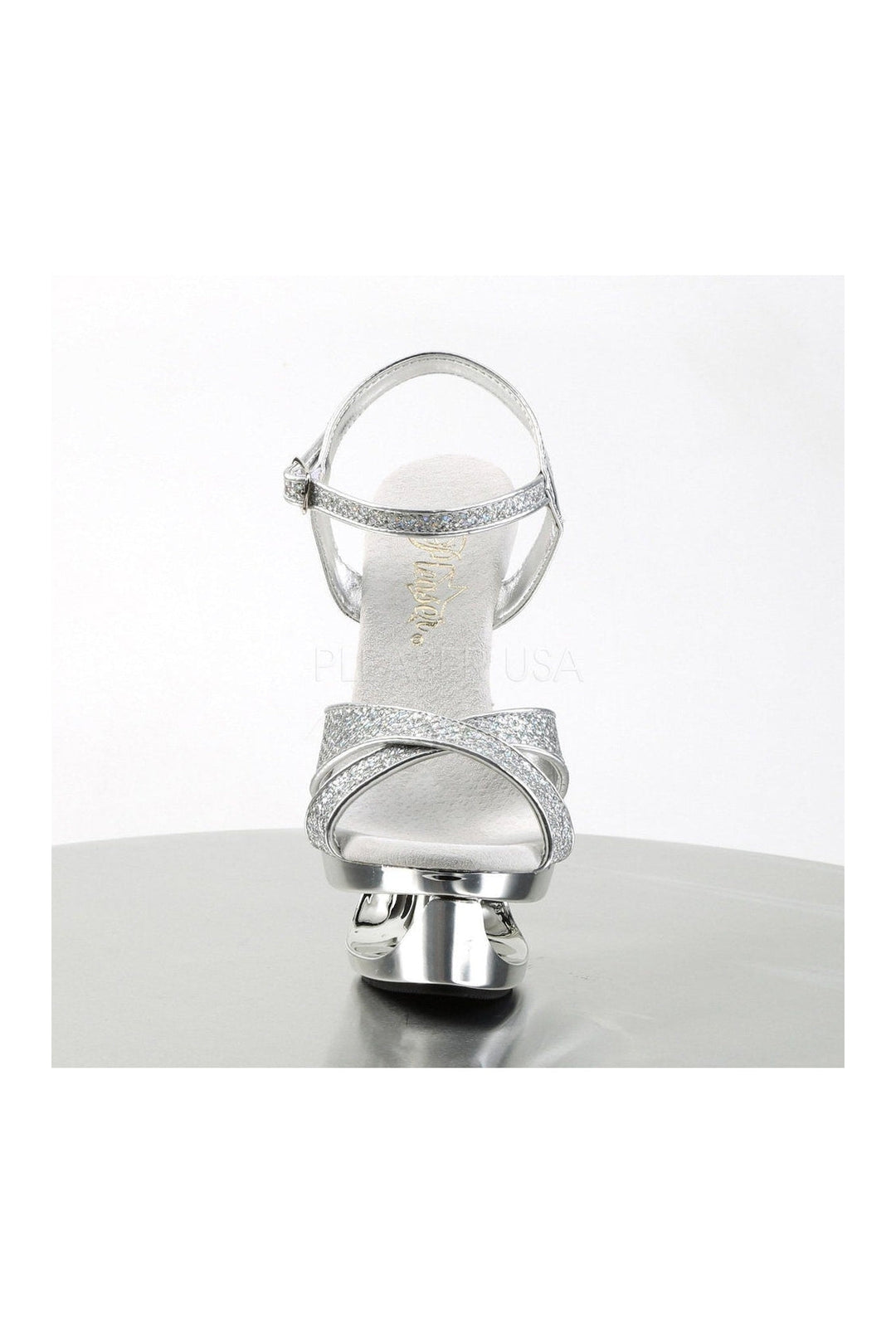 Pleaser ECLIPSE-619G Platform Sandal in Silver Glitter