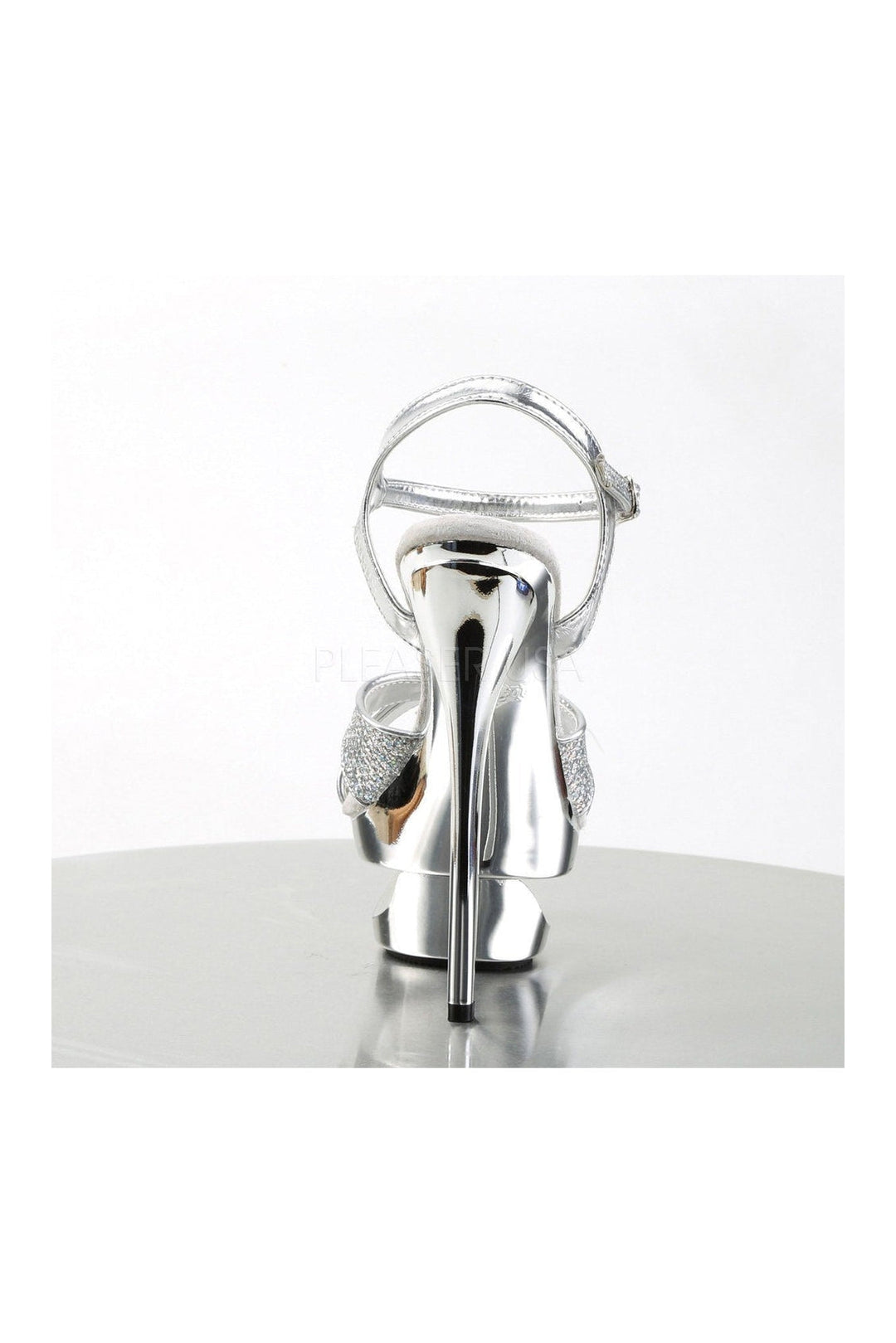Pleaser ECLIPSE-619G Platform Sandal in Silver Glitter