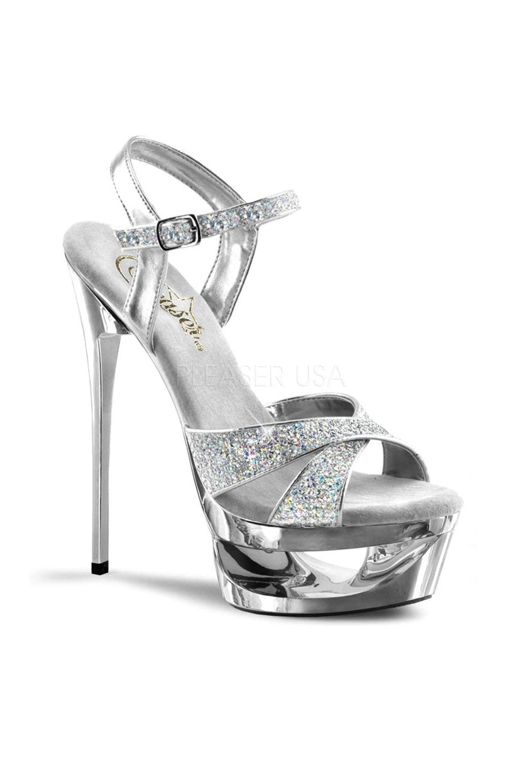 ECLIPSE-619G Platform Sandal | Silver Glitter-Pleaser-Silver-Sandals-SEXYSHOES.COM