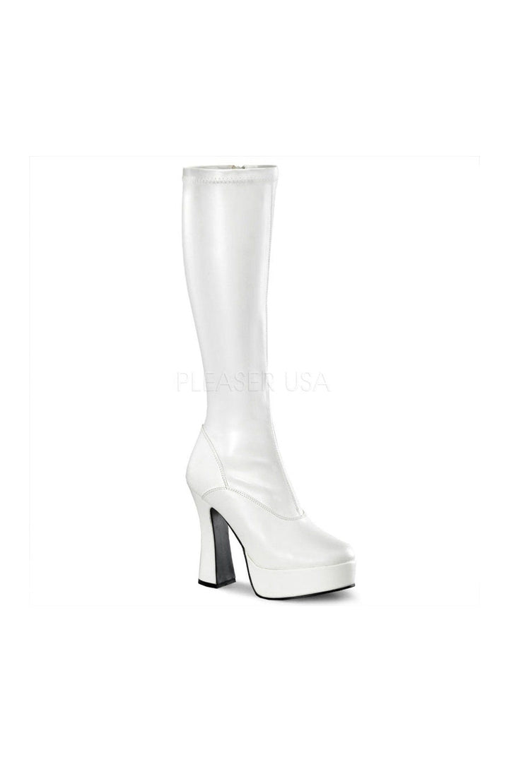 ELECTRA-2000Z Platform Boot | White Faux Leather-Pleaser-White-Knee Boots-SEXYSHOES.COM