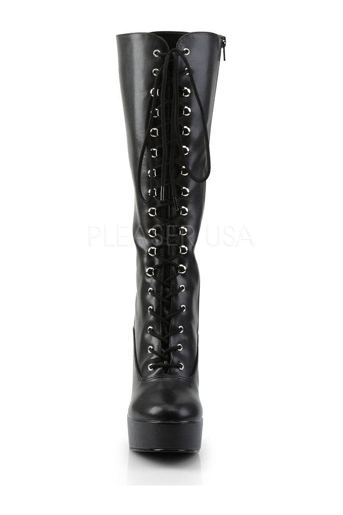 ELECTRA-2020 Platform Boot | Black Faux Leather-Pleaser-Knee Boots-SEXYSHOES.COM