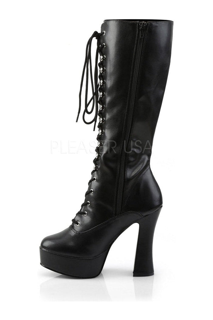 ELECTRA-2020 Platform Boot | Black Faux Leather-Pleaser-Knee Boots-SEXYSHOES.COM
