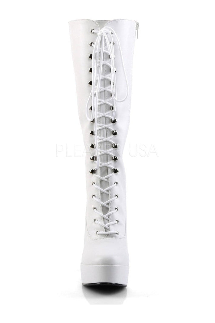 ELECTRA-2020 Platform Boot | White Faux Leather-Pleaser-Knee Boots-SEXYSHOES.COM