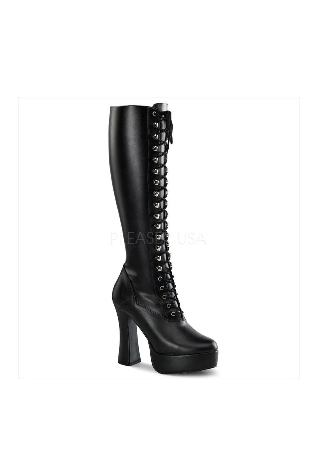 Pleaser ELECTRA-2023 Platform Boot in Black Faux Leather from SexyShoes.com