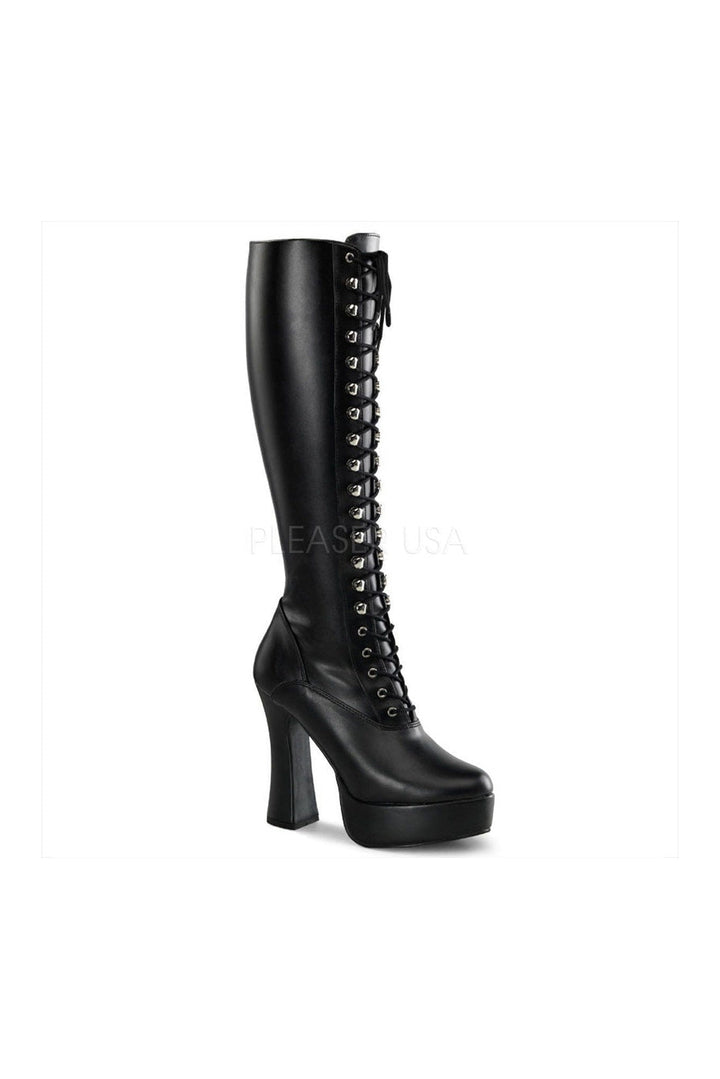 ELECTRA-2023 Platform Boot | Black Faux Leather-Pleaser-Black-Knee Boots-SEXYSHOES.COM