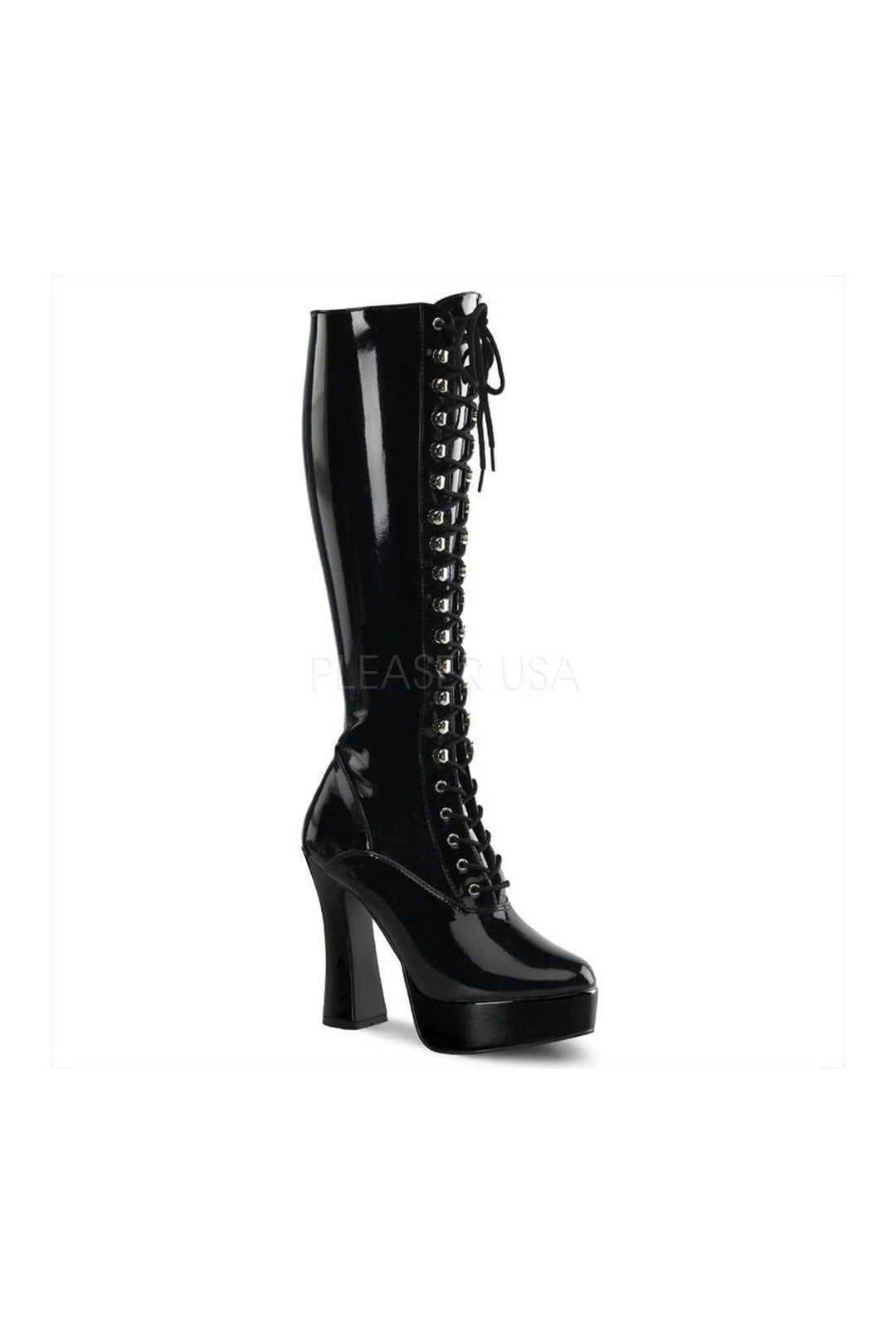 Pleaser ELECTRA-2023 Platform Boot in Black Patent from SexyShoes.com