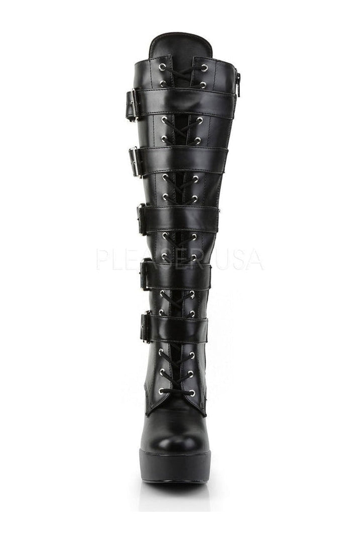 ELECTRA-2042 Platform Boot | Black Faux Leather-Pleaser-Knee Boots-SEXYSHOES.COM