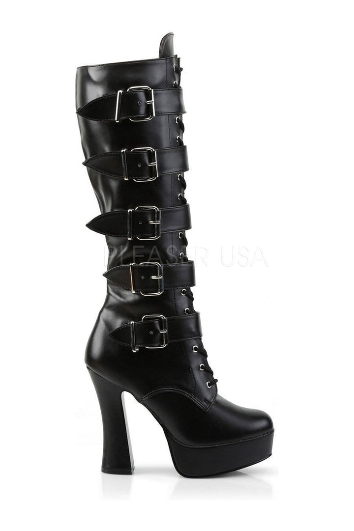 ELECTRA-2042 Platform Boot | Black Faux Leather-Pleaser-Knee Boots-SEXYSHOES.COM