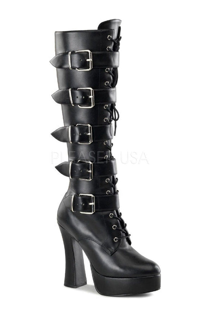 ELECTRA-2042 Platform Boot | Black Faux Leather-Pleaser-Black-Knee Boots-SEXYSHOES.COM