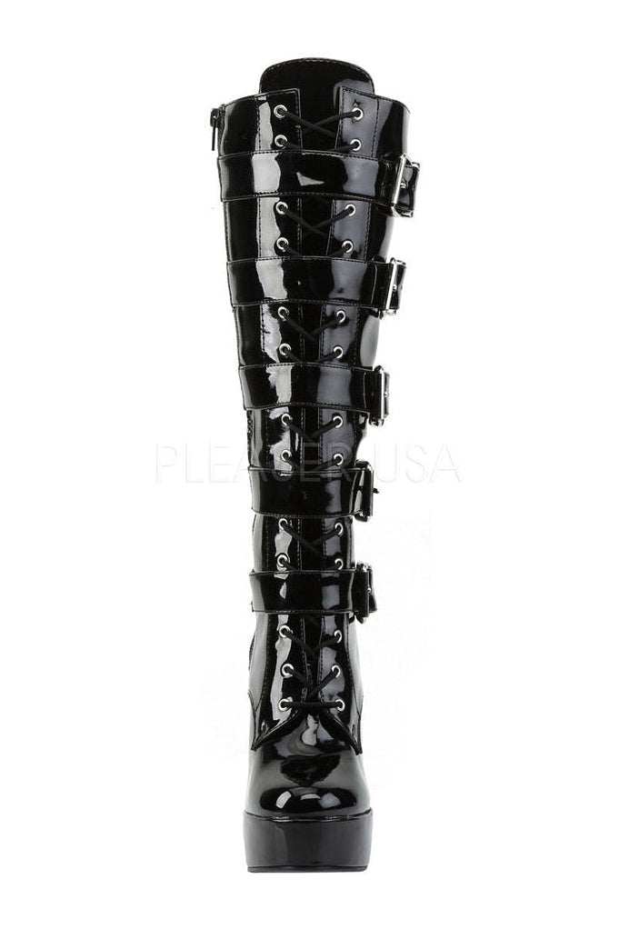 ELECTRA-2042 Platform Boot | Black Patent-Pleaser-Knee Boots-SEXYSHOES.COM