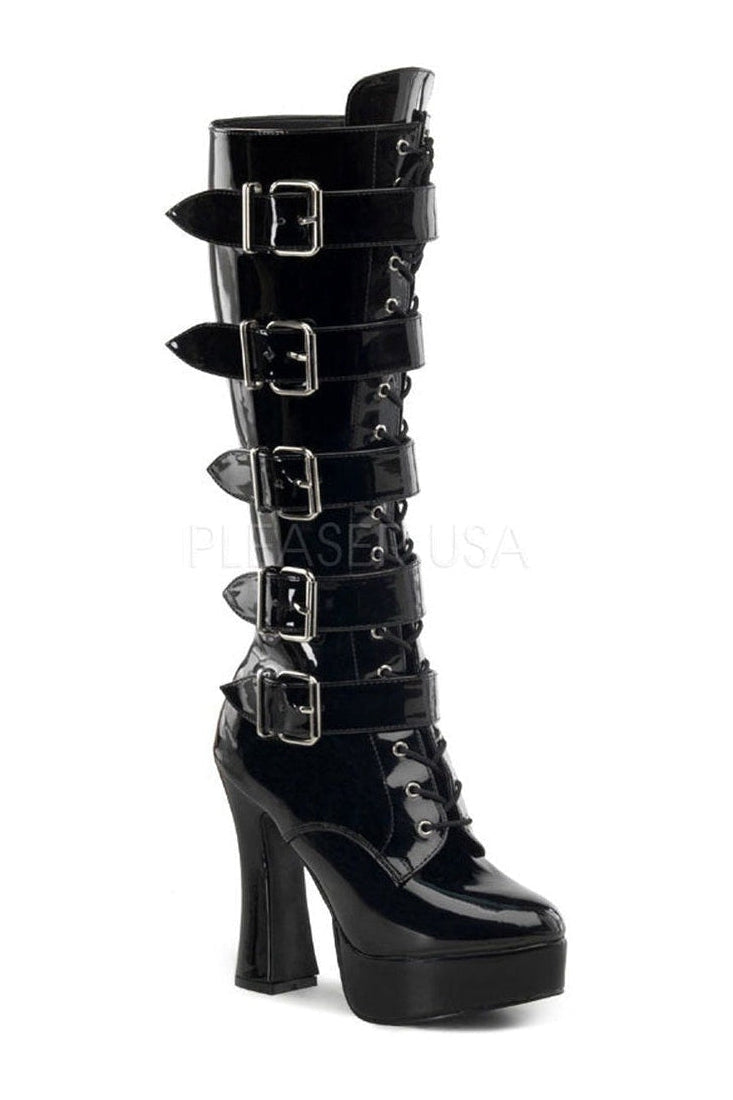 ELECTRA-2042 Platform Boot | Black Patent-Pleaser-Black-Knee Boots-SEXYSHOES.COM