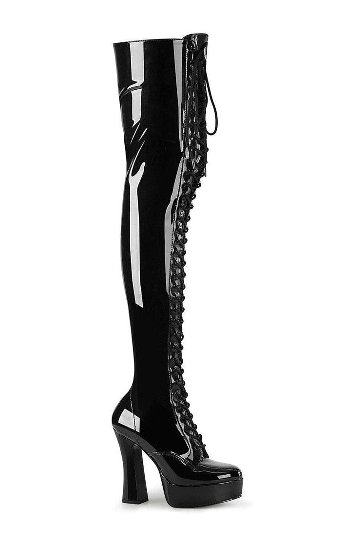 ELECTRA-3023 Exotic Thigh Boot | Black Patent-Thigh Bootss-Pleaser-Black-6-Patent-SEXYSHOES.COM