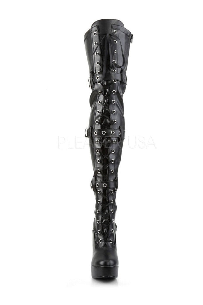 ELECTRA-3028 Platform Boot | Black Faux Leather-Pleaser-Thigh Boots-SEXYSHOES.COM