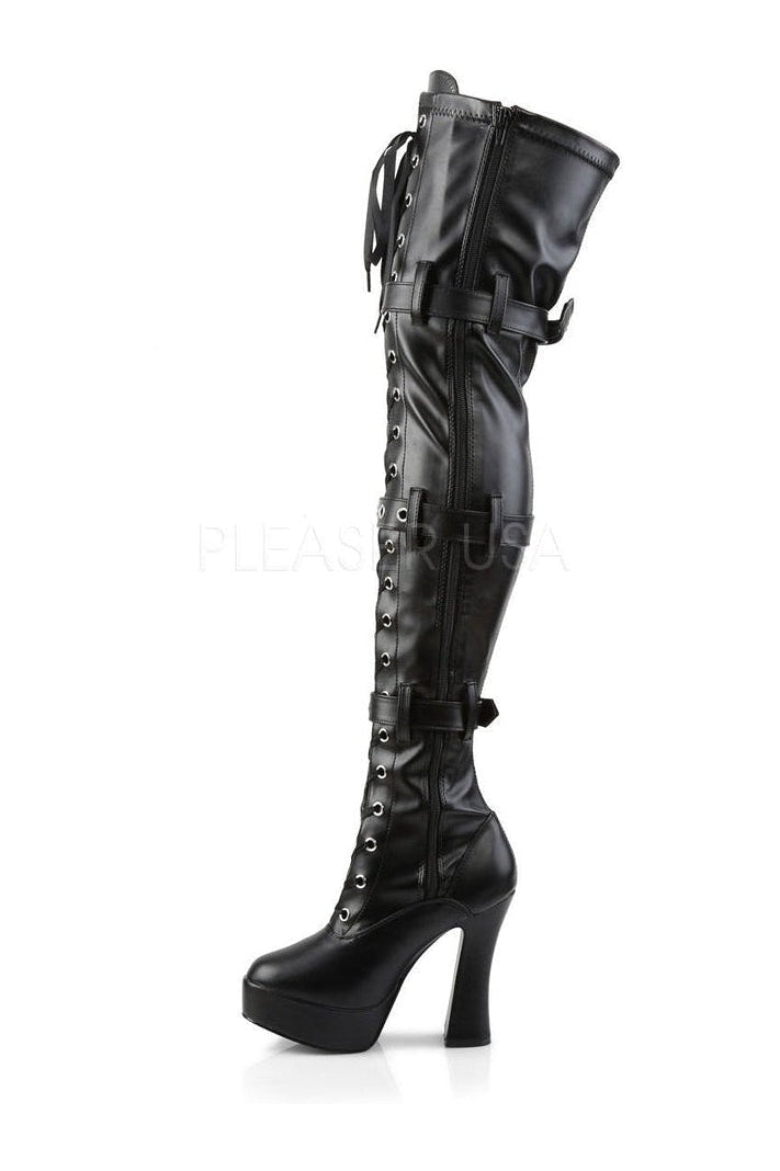 ELECTRA-3028 Platform Boot | Black Faux Leather-Pleaser-Thigh Boots-SEXYSHOES.COM