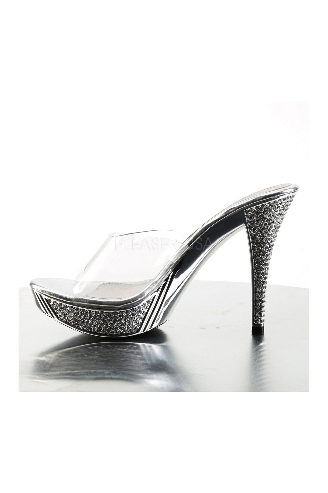 Fabulicious ELEGANT-401 Platform Slide in Clear Vinyl
