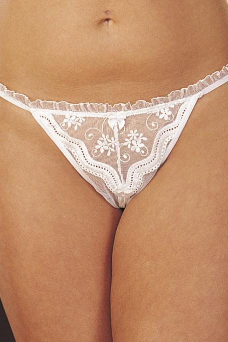 Intimate Attitudes Embroidered Lace Thong in White  from SexyShoes.com