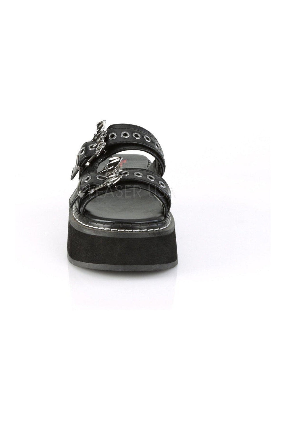EMILY-100 Demonia Sandal | Black Faux Leather-Demonia-SEXYSHOES.COM