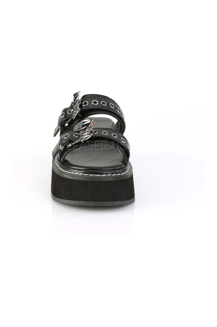 EMILY-100 Demonia Sandal | Black Faux Leather