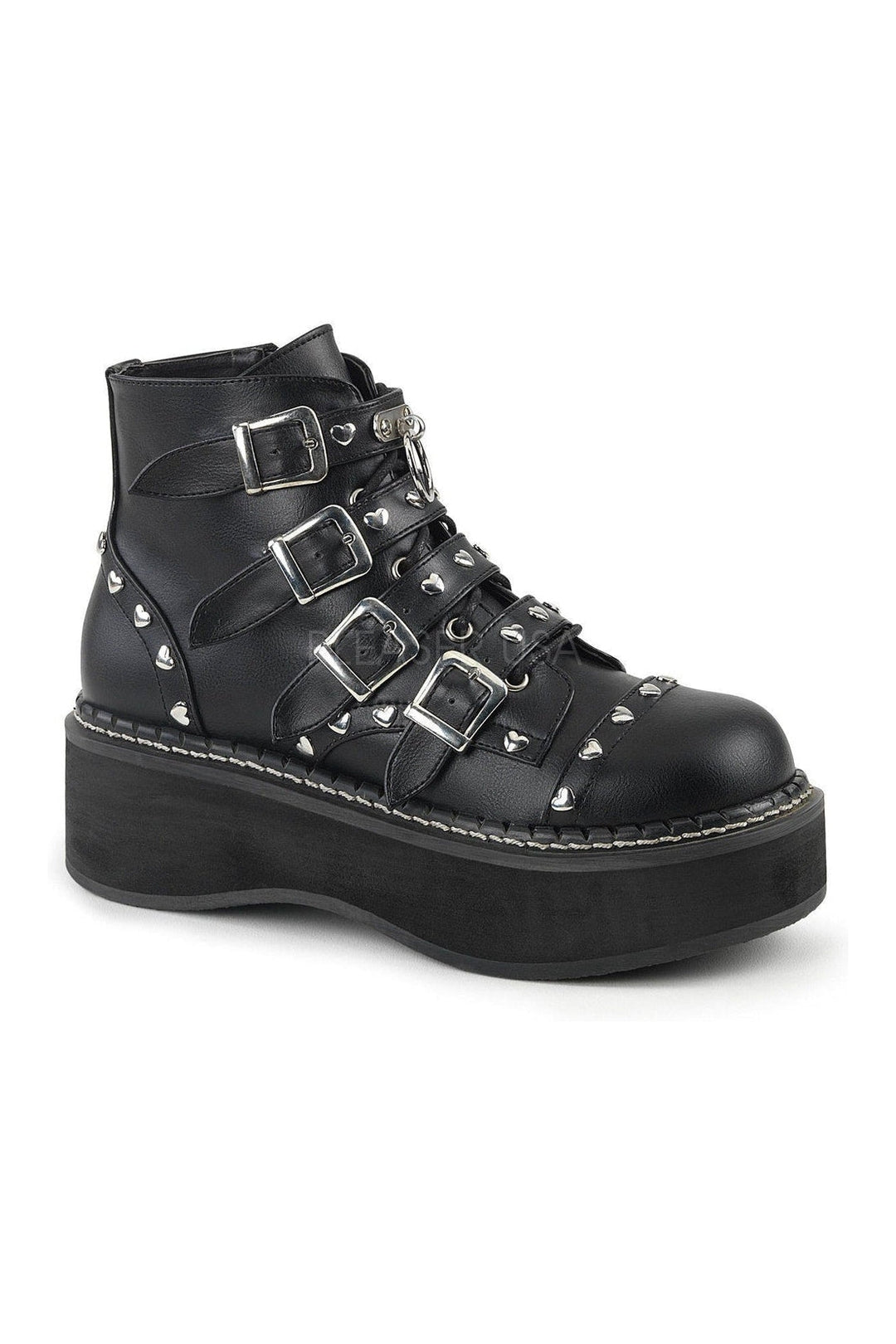 EMILY-315 Demonia Ankle Boot | Black Faux Leather-Demonia-Black-Ankle Boots-SEXYSHOES.COM