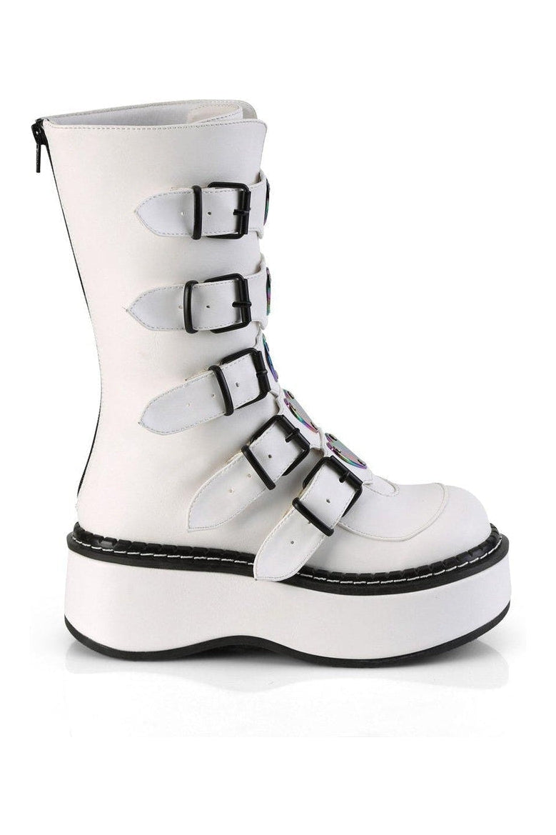 EMILY-330 Knee Boot | White Faux Leather-Knee Boots-Demonia-SEXYSHOES.COM